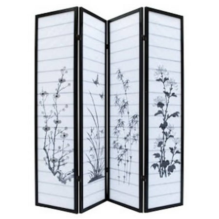 ALEKO 4PRD03 Oriental-Style Wood and Rice Paper 4-Panel Screen Privacy Room Divider, 69.5"W x 69.5"H