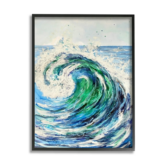 Tsunami Wave Ocean Splash Coastal Painting Black Framed Art Print Wall Art