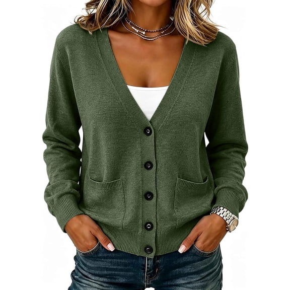 Guluxicc Women's Cardigan Sweaters Open Front Button Down V Neck Long Sleeve Knit Sweaters with Pockets for Everyday Fall Winter