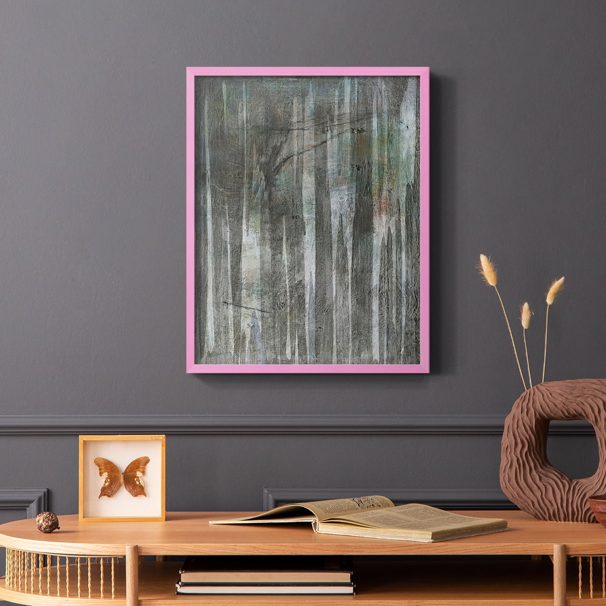 Birch Forest Abstracts II Framed Print in Pink Solid Wood Framed Print No Nail Hanging