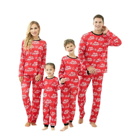 

Matching Christmas Pajamas for the Whole Family 2PCS Set Letters Print Long-Sleeve Tops with Pants