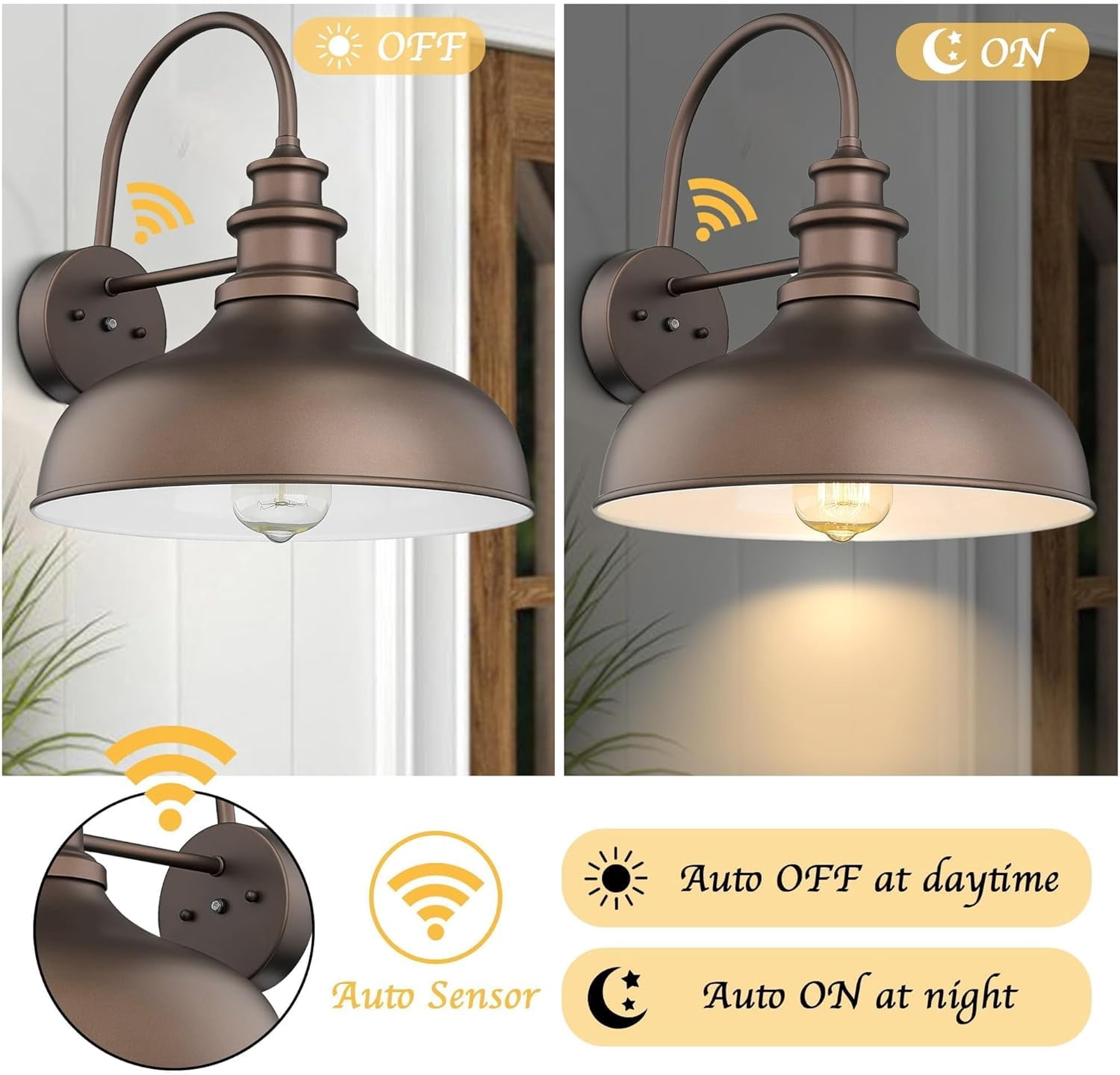 Dusk to Dawn Outdoor Barn Light Anti-Rust Outdoor Wall Sconce Farmhouse Exterior Lighting Fixture Wall Lantern Lamp for Porch,Garage(Oil rubbed bronze finish+ white interior, 2 Pack)