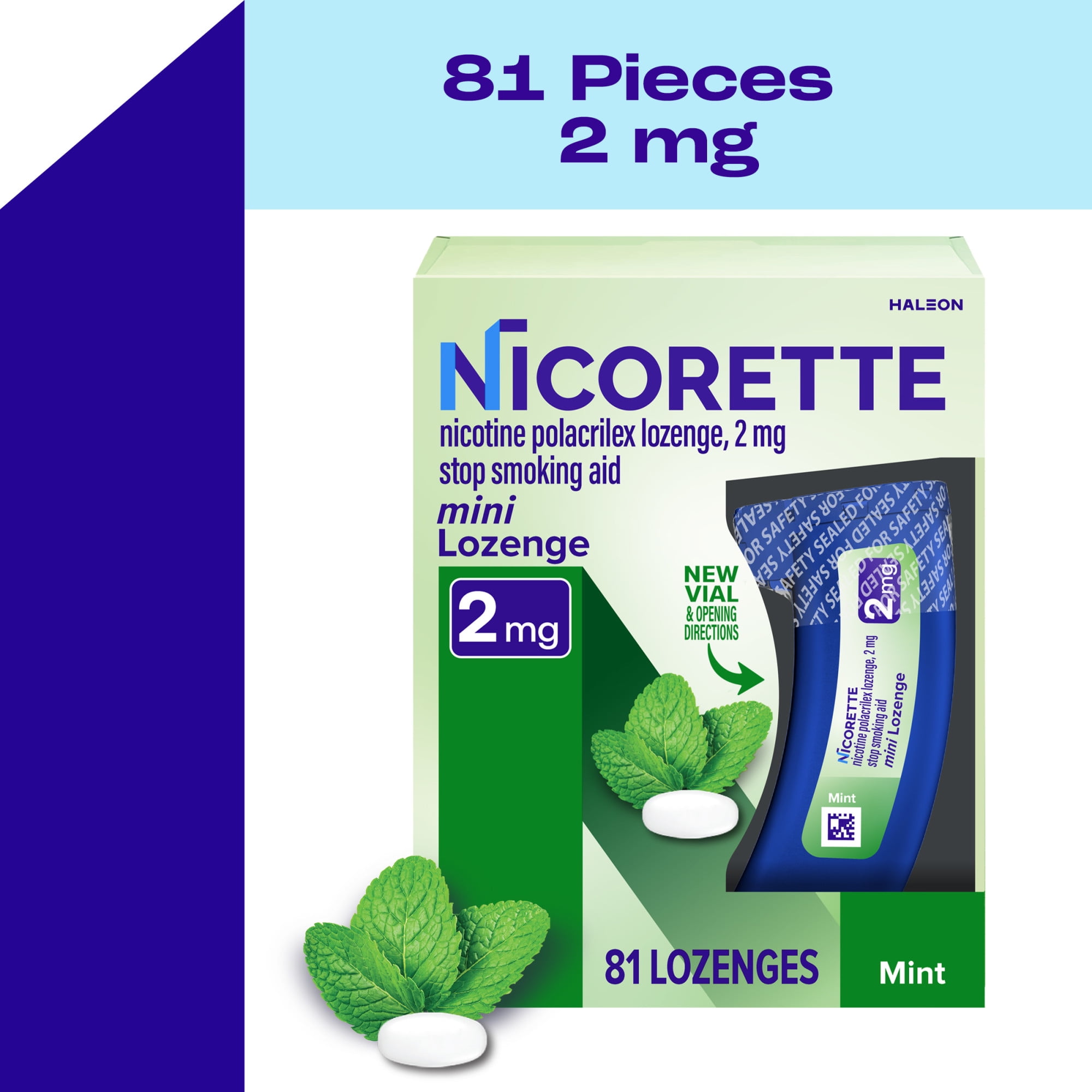 (2 pack) Nicorette Mini Nicotine Lozenges Stop Smoking Aid 2 Mg Mint - 81 Ct