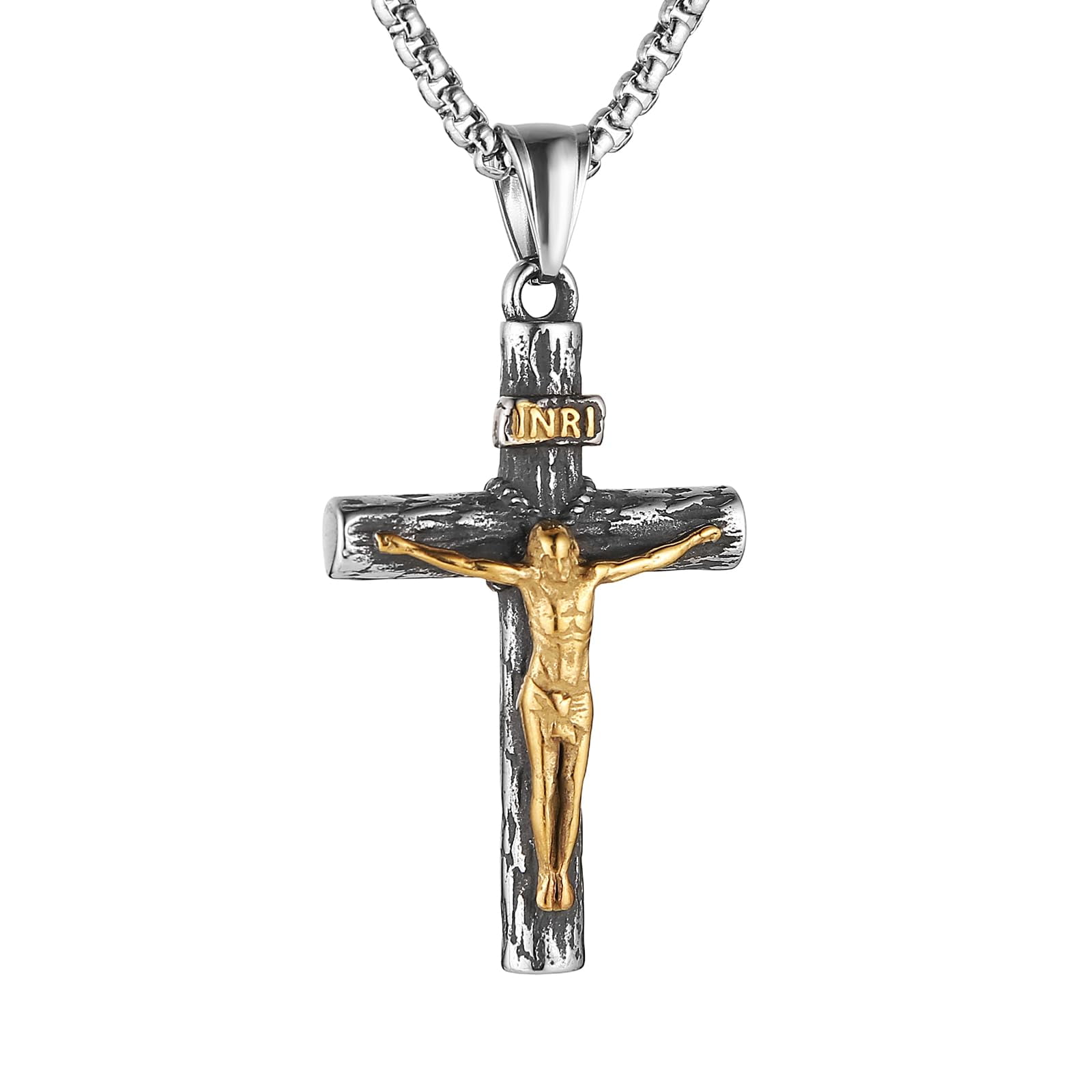 HZMAN Stainless Steel Lion Head Cross Necklace – Religious Hip Hop Pendant For Men & Women, 22+2 Inch Chain, Gift Box