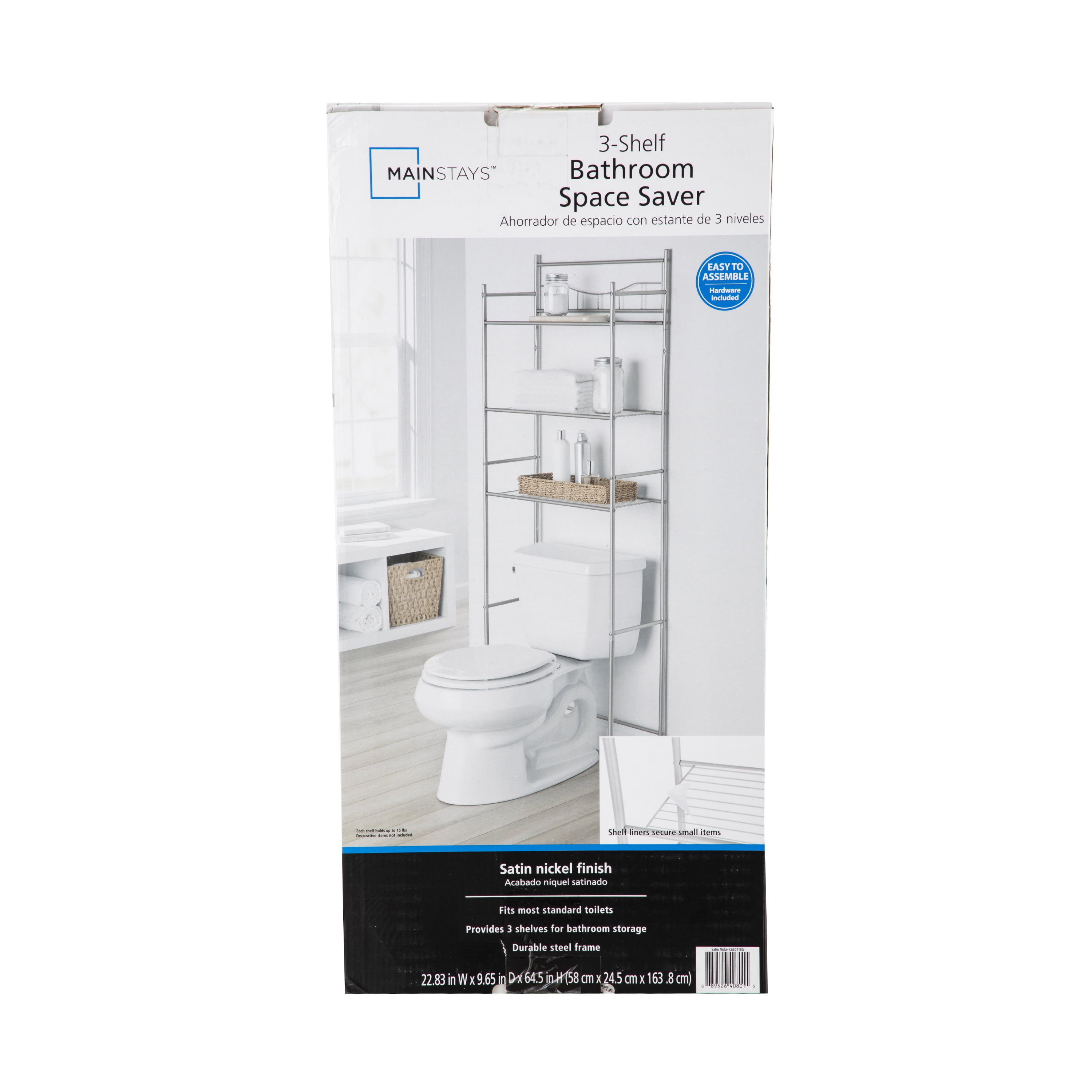 Mainstays 3-Shelf Over the Toilet Steel Freestanding Storage Shelf Unit, Silver, Holds up to 30 lb Capacity