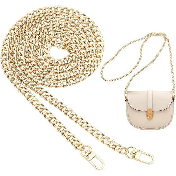 63 inch Flat Purse Chain Extra Long Iron Corssbody Bag Chain Strap Replacement 10mm Width Golden Handbags Handle Chain for Wallet Clutch Satchel Tote with 2 Pieces Swivel Buckles