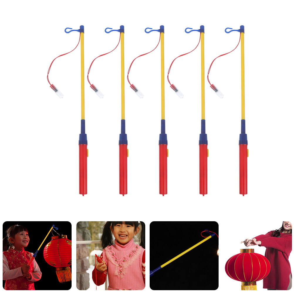 5pcs Paper Lantern Holder Walking Stick with LED Light for New Year No  Battery 