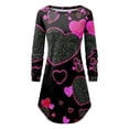 thumbnail image 4 of Pompotops Robe Mini Ample Confortable à Imprimé Cœur pour Femmes, Col Rond, Manches Longues, Épaules Dénudées, 4 of 5