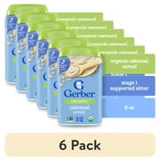 (6 pack) Gerber Stage 1 Baby Food, Organic Baby Oatmeal Cereal, 14g Whole Grains, Infant Cereal