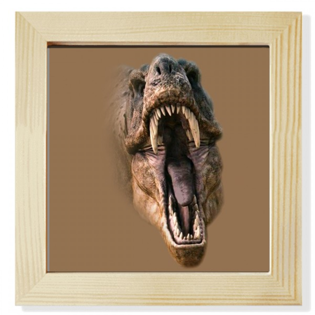 Rex dinosaurio abre los dientes. Pantalla de escritorio de pared de fotograma cuadrado