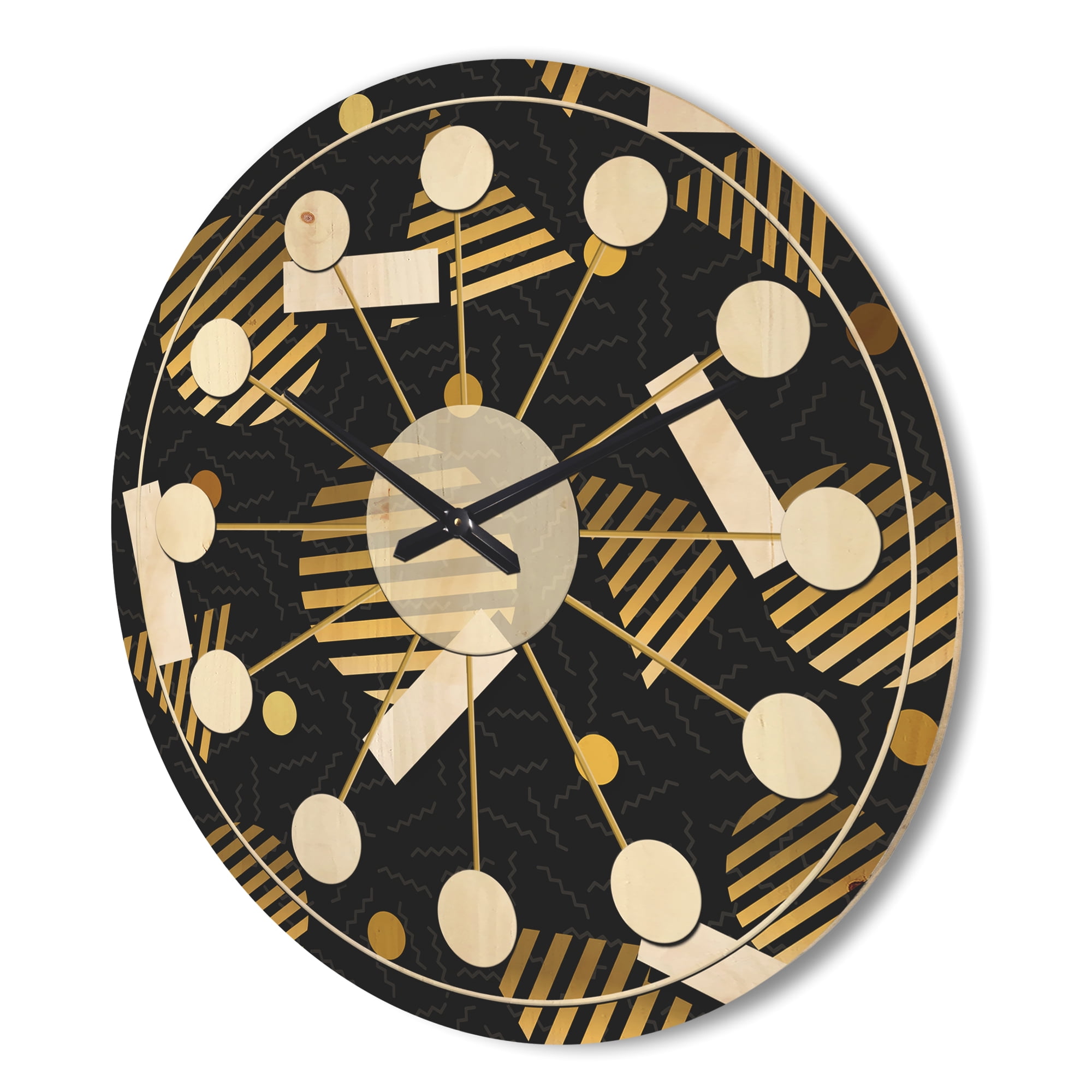 Designart 'Gold Circular Retro Pattern' Mid-Century Modern Wood Wall Clock