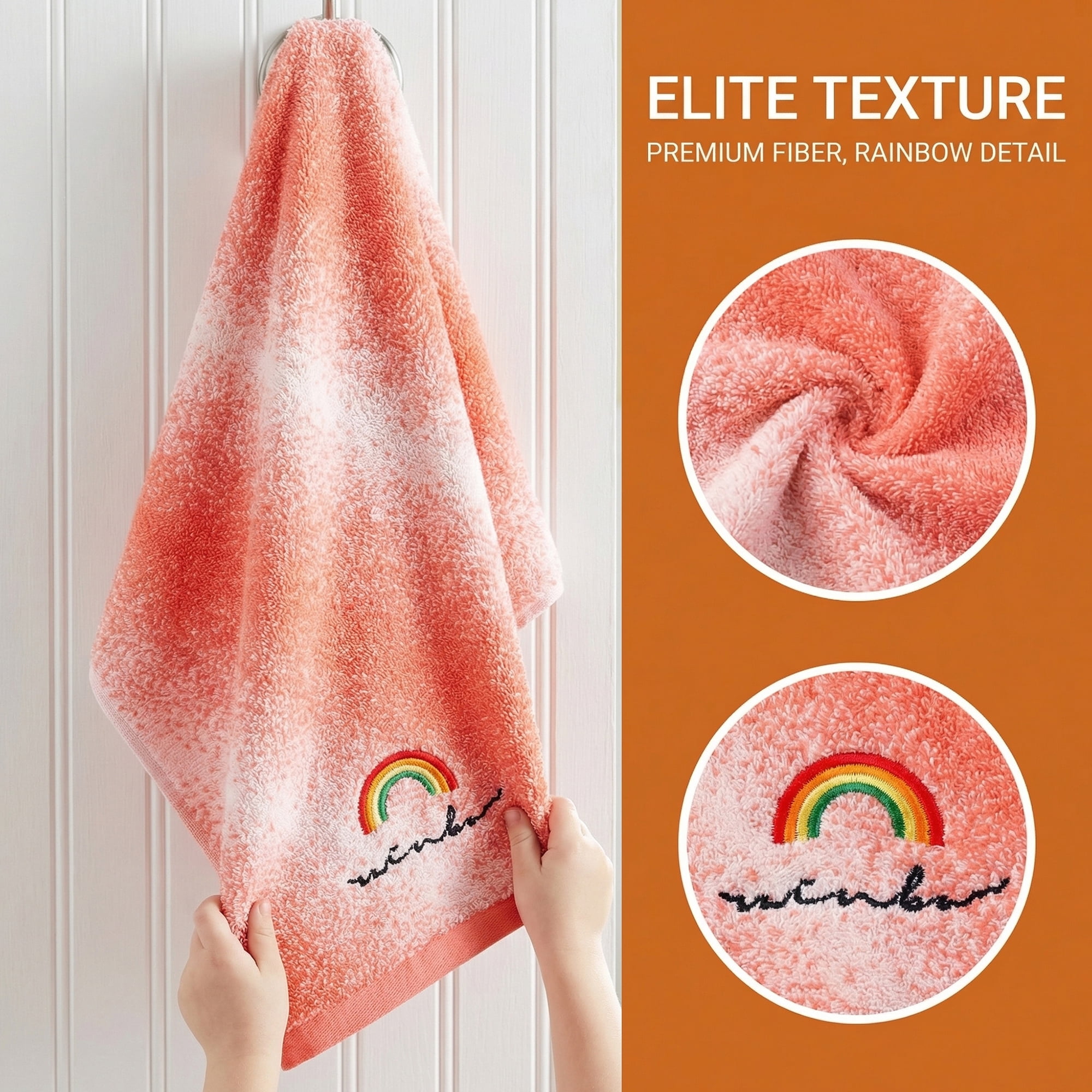 Unique Bargains 2 Pcs Rainbow Cotton Soft Absorbent Hand Towels Red 28" x 13"