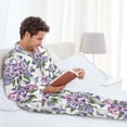 thumbnail image 4 of Mens Pajamas Set, Violets Flowers Purple Pink Button Down Long Sleeve Loungewear Sleepwear Pjs sets for Men, 4 of 5