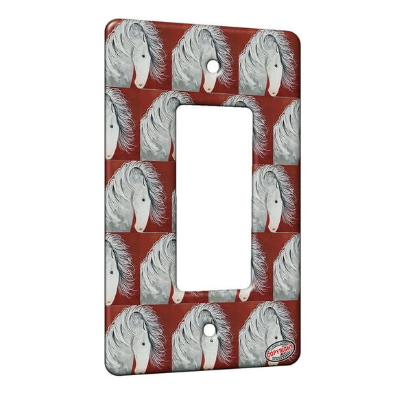 KuzmarK™ 1 Gang Rocker Wall Plate - Dappled Gray Andalusian Stallion Horse Modern Art by Denise Every