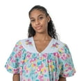 thumbnail image 5 of Women's Short Sleeve Woven Snap-Front Closure Floral Embroidery Housecoat Duster Lounge Nightgown, Teal XXXX-Large, 5 of 5
