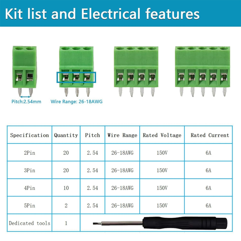 52Pcs PCB Mount Screw Terminals Block 2/3/4/5Pin PCB Screw Terminals Block Wire Connector Circuit Board Connector