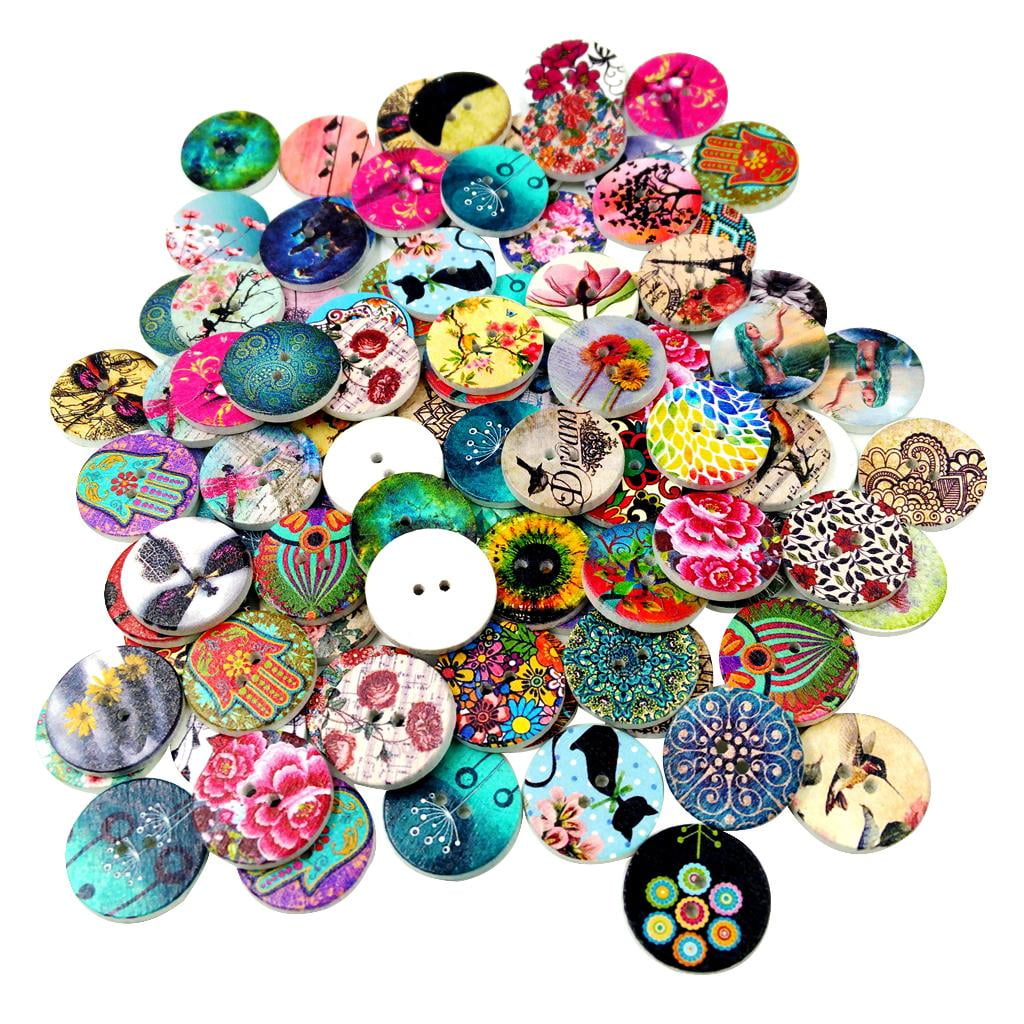 GUOOL 5-25pack 100pcs Wooden 2 Holes Painted Sewing Buttons Craft DIY Scrapbooking 8 Pcs