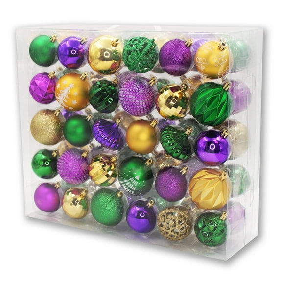 60 Pack Green, Gold, Purple Assorted Ball and Onion Ornaments
