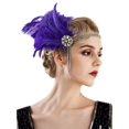 thumbnail image 1 of Diadema con plumas de perlas y diamantes de imitación de estilo europeo y americano, accesorio para el cabello de novia con plumas de color rosa nude, 1 of 2