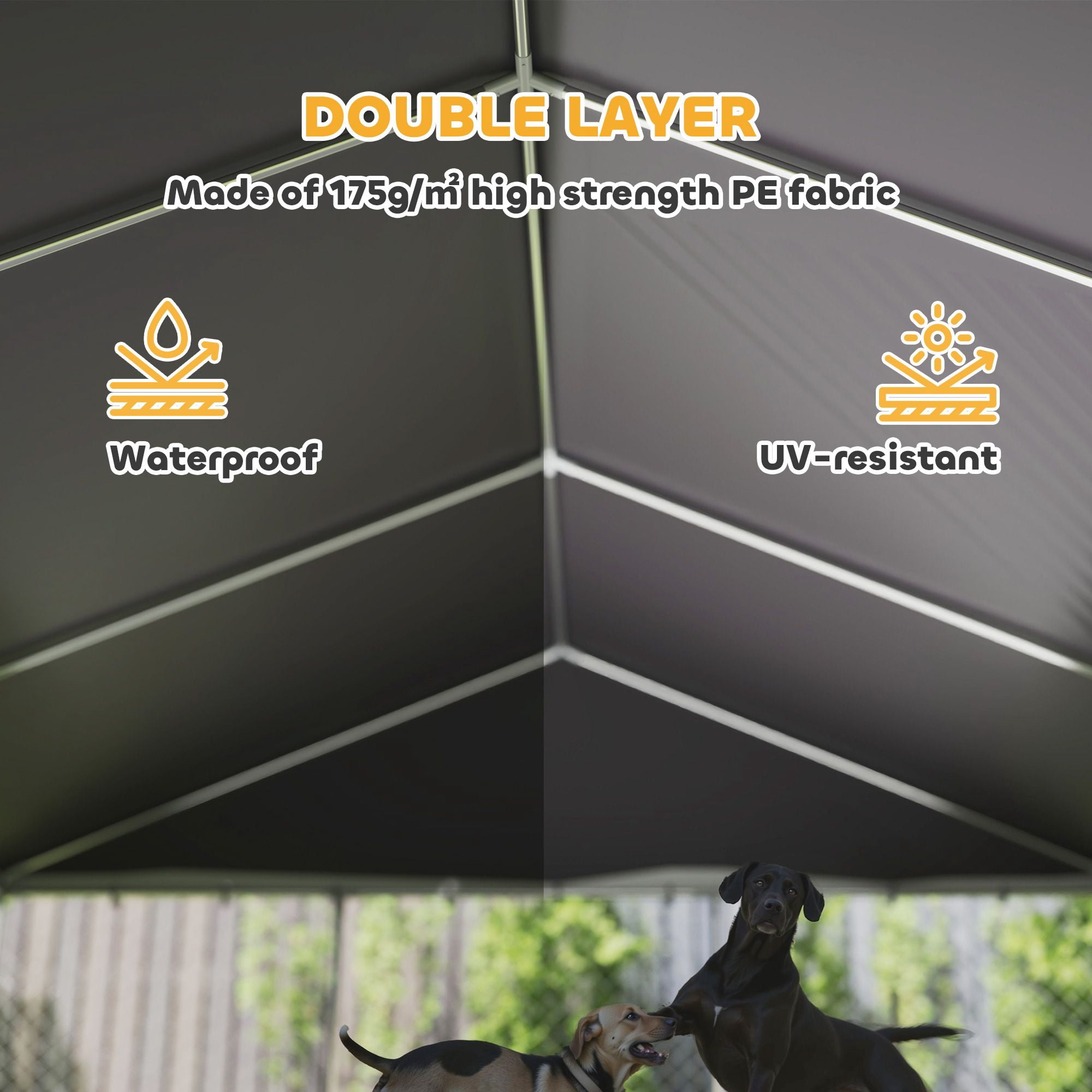 Dranite Outdoor Dog Kennel, 20' x 15' x 8' Chain Link Dog Run with Waterproof Roof & 2 Secure Latches
