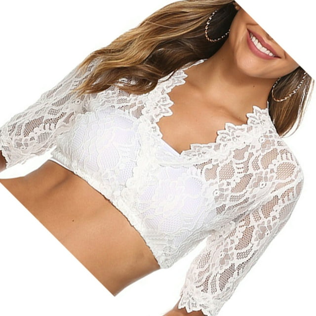 Minnieouse Mujeres Sexy chaleco encaje malla decorativa erótico Color sólido hogar Hotel Bar fiesta chicas señoras Stripper ropa interior Prendas para la parte del cuerpo Blanco METRO Minnieouse AP016489-01