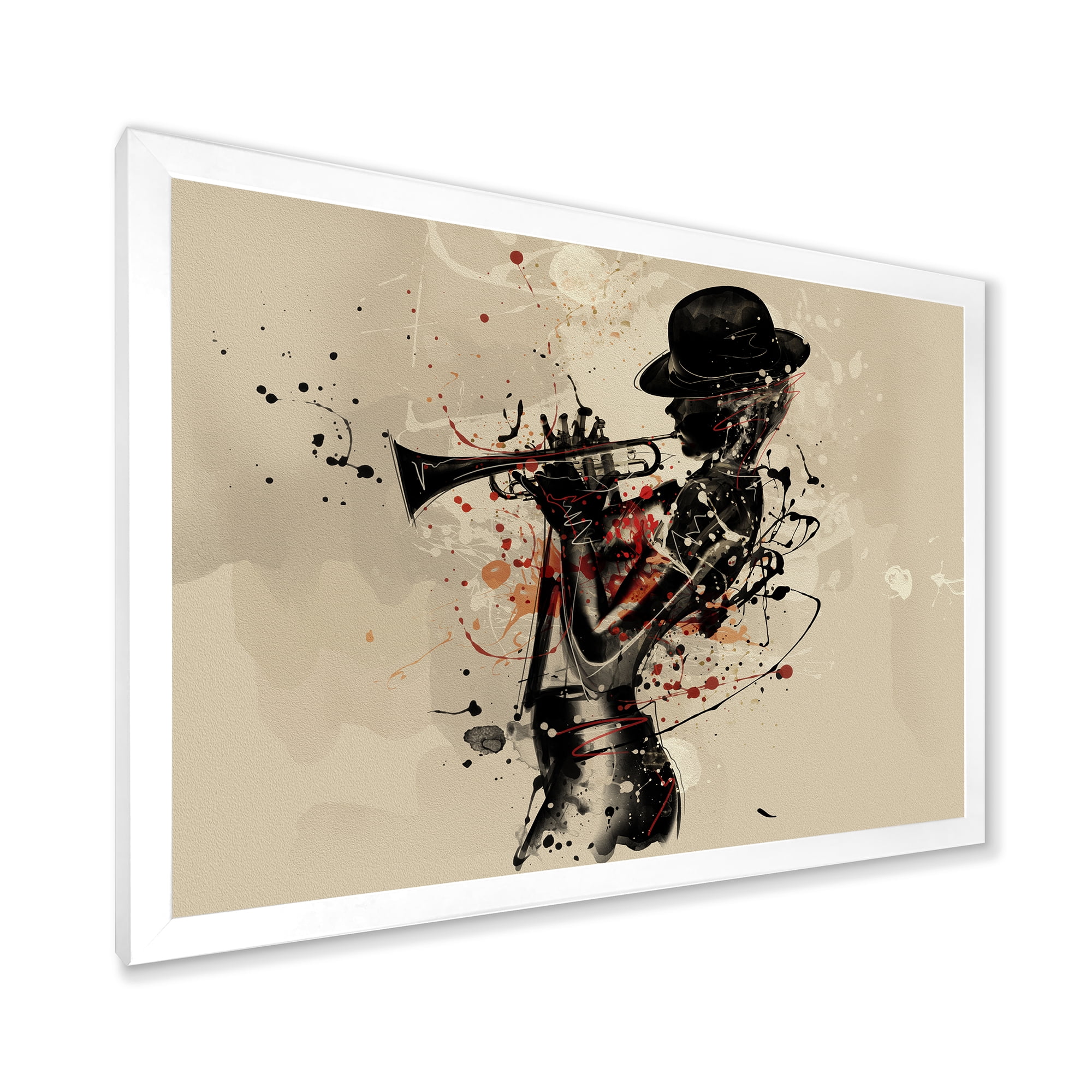 Designart 'Girl Playing Jazz Trumpet' Modern Framed Art Print