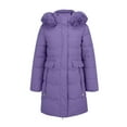 thumbnail image 2 of Women's Mid-Length Slim Fit Puffer Coat, Detachable Hood Winter Jacket, Fleece Lined Warm Parka, Cold Weather Outerwear, Plush Trim Hooded Coat, Fashionable Winter Parka Purple XXL, 2 of 9