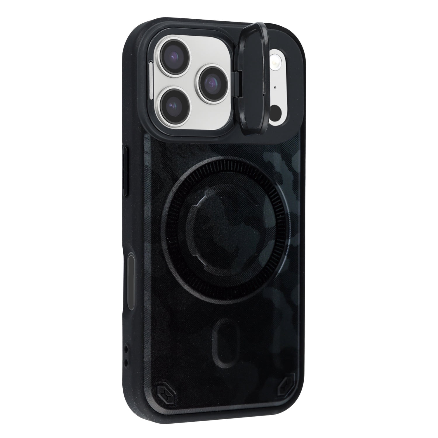 Camo Pattern Magnetic Phone Case with Lens Stand for iPhone 17 Pro Max - Black