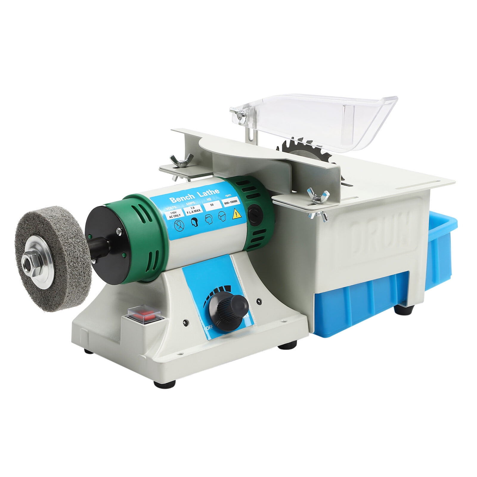 Table Saw, 750W Mini Multi-Purpose Bench Grinder and Polisher, 5-in-1 Desktop Machine for Wood Jade Metal Cutting Polishing Engraving