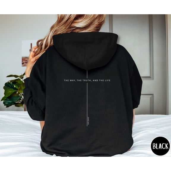 CLOTEX Christian Zip Up Hoodie, Faith-Based Full Zip Hooded Sweatshirt, The Way, The Truth, The Life Bible Verse Jacket, Unisex Religious Apparel, Black S