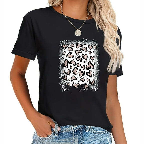 Leopard Heart Valentines Day Cheetah Animal Print On Bleach T-Shirt
