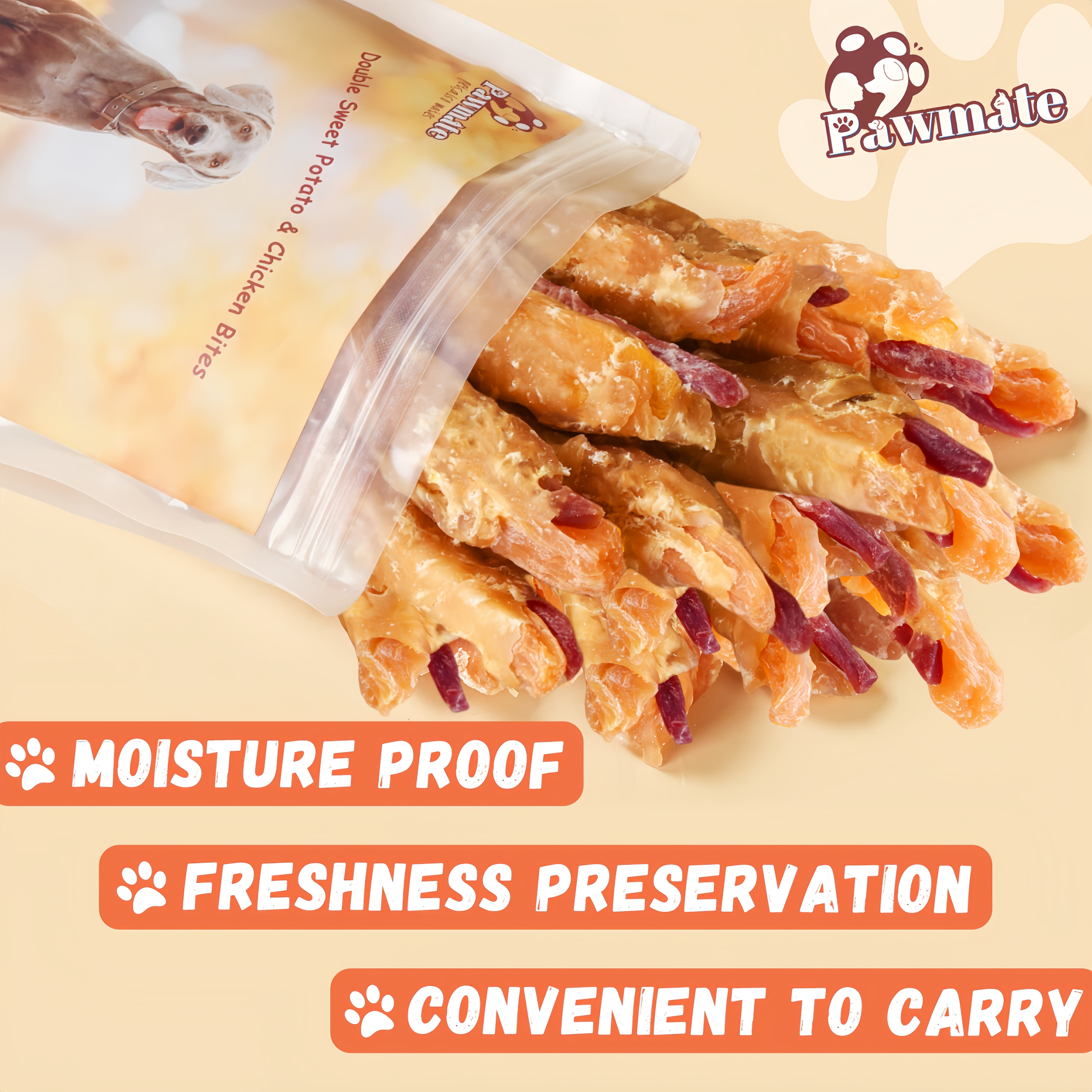 (2 pack) Pawmate Chicken & Double Sweet Potato Dog Treats, Healthy Nutritious Snacks Chewy for All Dogs, 12-15 ct Packet