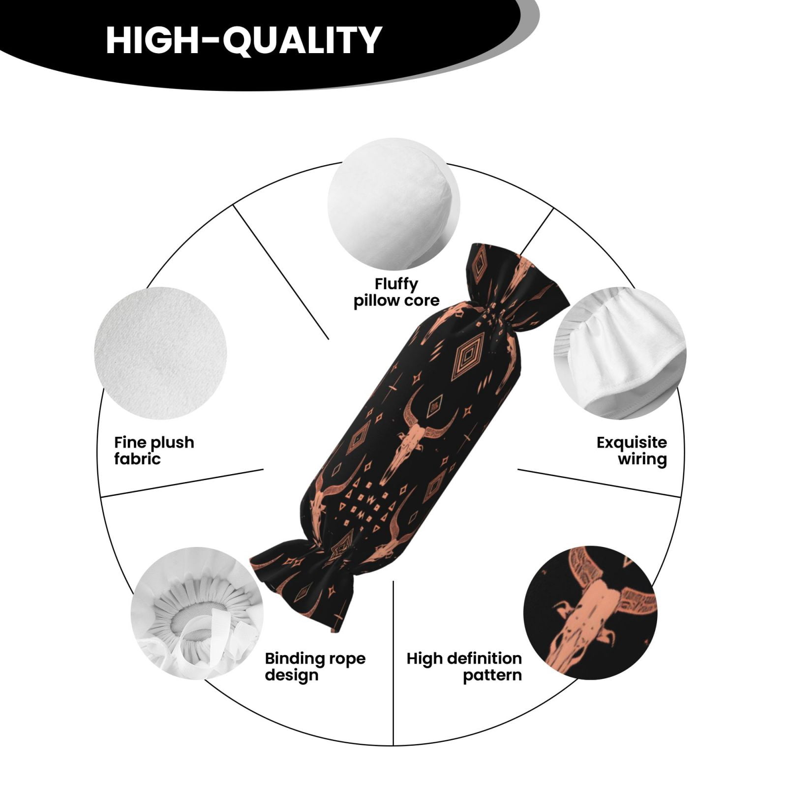 Candy Throw Pillow Travel Cervical Pillow Cylindrical Neck Body Cushion With Insert For Bed Couch Home Decor 9.8x24.4in Art African Tribal Motifs Water Buffalo Skulls