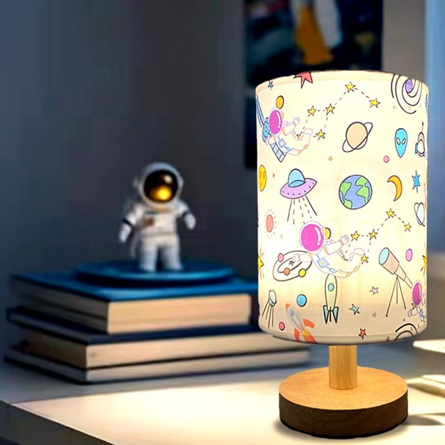 Lámpara de mesa infantil astronauta GFTDNS con base de madera y LED USB