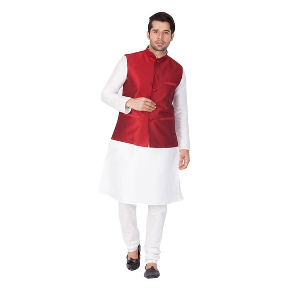 ELINA FASHION Men's Indian Silk Blend Kurta Pajama And Nehru Jacket (Waistcoat) Traditional Wedding Party Festivals Dress Set