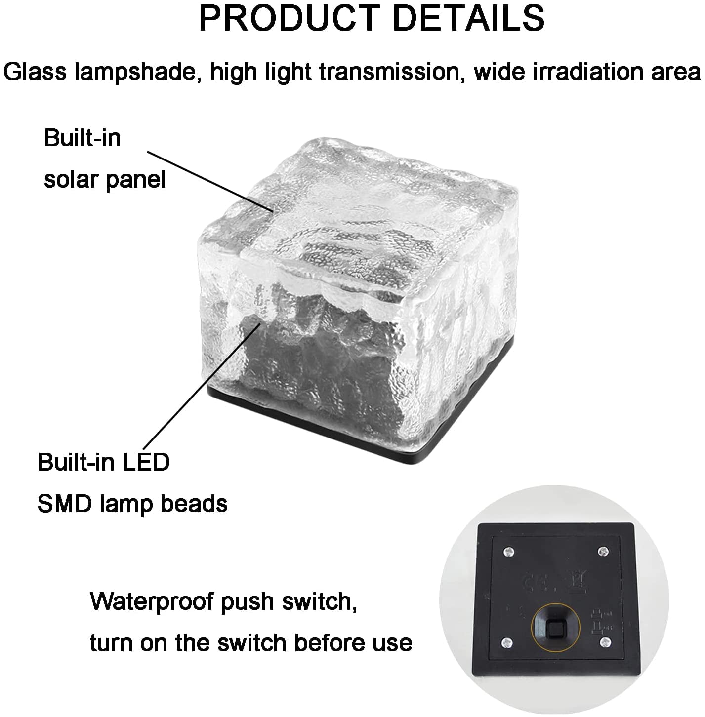 4 Pack LED Ice Cube Lights, Solar Brick Lights Outdoor, Solar Frosted Landscape Light for Patio Road Pool Decoration, Cold White