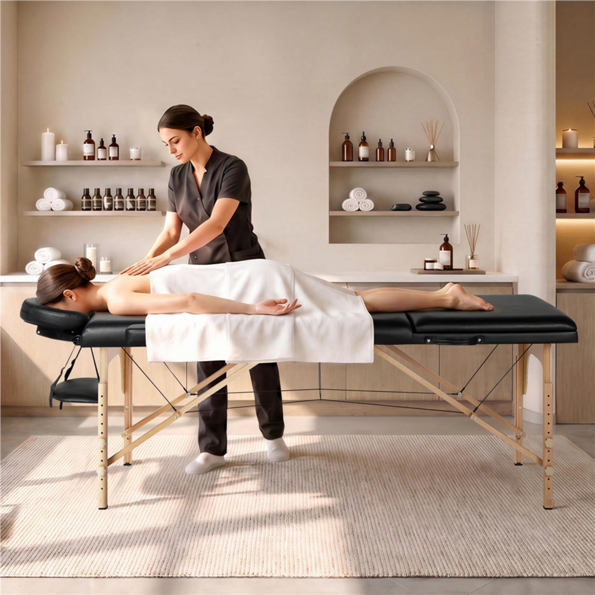Alden Design 3 Section Wooden Portable Massage Table for Beauty , Black