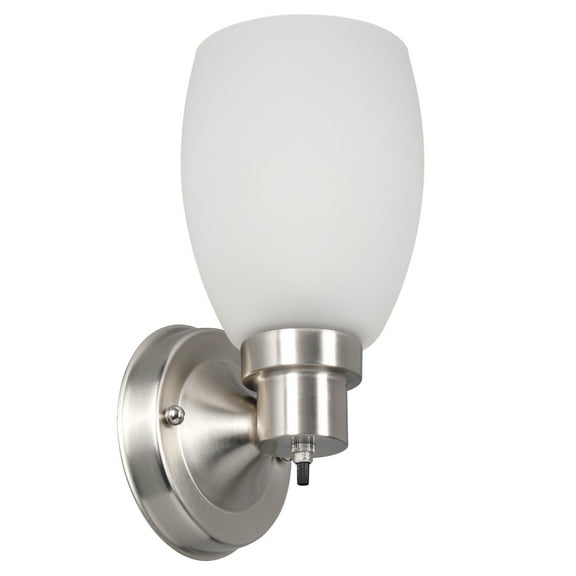 Design House Lydia 1-Light Wall Sconce with Dimmable Twist Switch, Satin Nickel with Frosted Glass
