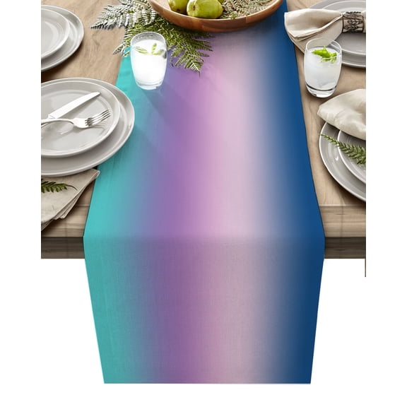 Table Runner 36 Inches Long for Kitchen Dining, Blue Purple Teal Ombre Cream Dresser Scarf Farmhouse, Dining Table Decorations for Wedding/Parties, Modern Abstract Art Aesthetics 13 x 36 In