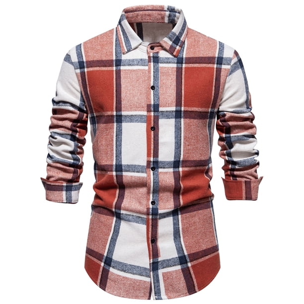 Blusa y camisa de manga larga con cuello vuelto para hombre, blusa informal a cuadros con botones y cuello vuelto, blusa de manga larga para hombre