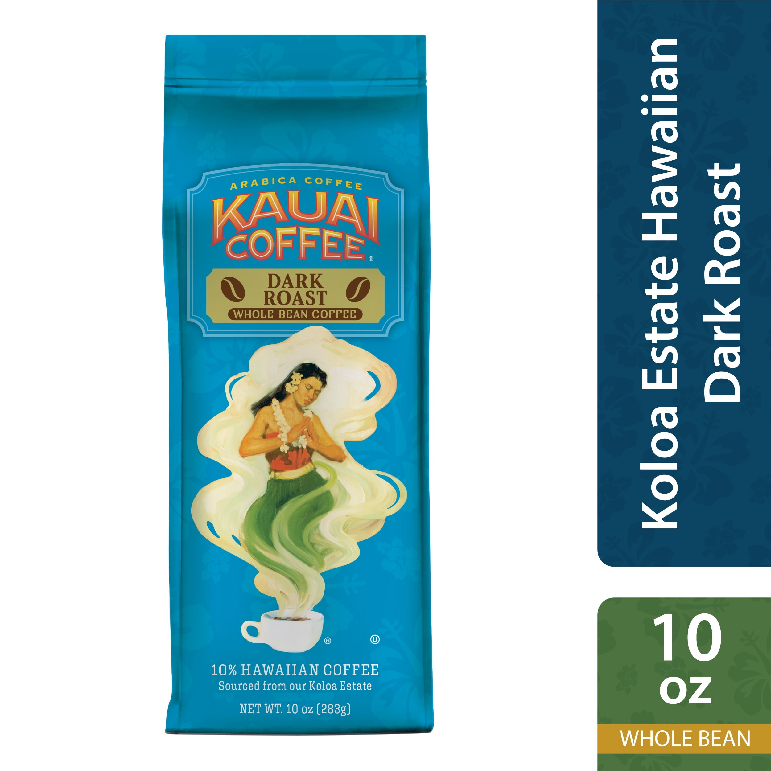 Kauai Whole Bean Coffee, Koloa Estate Dark Roast, 10 oz Package