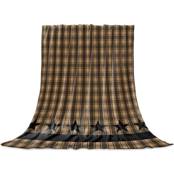 Brown Black Plaid Throw Blanket for Couch, Soft Lightweight Flannel Fleece Blanket, Vintage Rustic Star Buffalo Check Microfiber Plush All Season Decorative Blankets Gifts for Sofa Bed Office 40"x60"