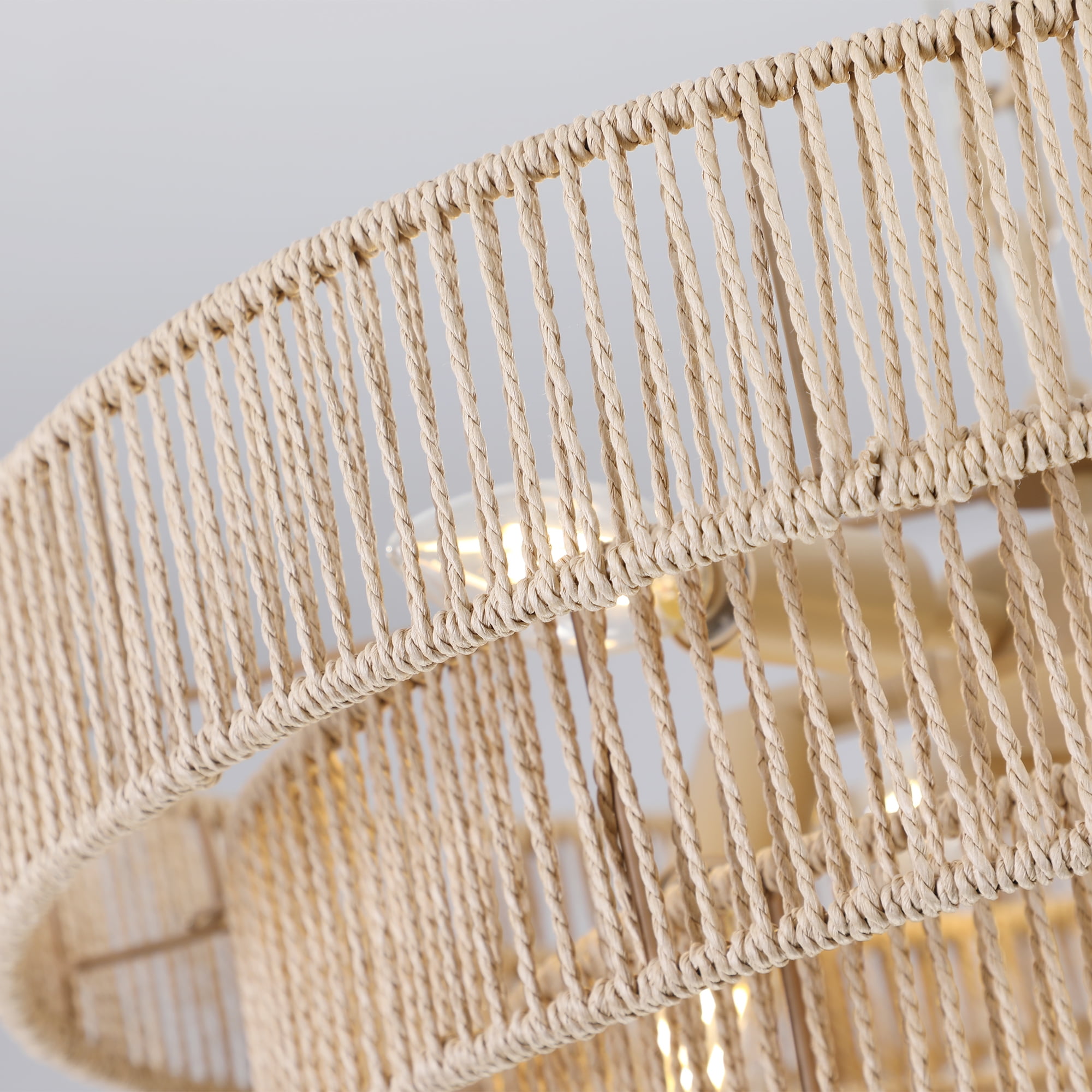 Jopath Modern 4-Layer Woven Hemp Rope Chandelier, 20" Boho Style Pendant Light, Elegant Hanging Light Fixture for Living Room, Dining Room, Bedroom (No Bulbs)