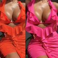 thumbnail image 4 of 3PCS Women Swimsuit Set with Backless Beach Jumpsuit Dress, Swimsuit Top and Low Waist Bottom rose Red L, 4 of 4