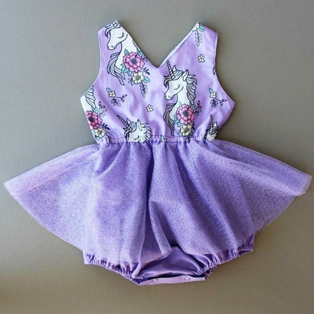 Infant Girls Pink Romper Newborn Infant Baby Girl Summer Unicorn Romper Bdosuit Jumpsuit Tutu Dress Outfits Sunsuit ()