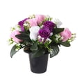 thumbnail image 2 of BESEW7 Fake Plants 12 Heads Artificial Roses with Pot for Grave Decorations Cemetery Flowers UV Resistant Outdoor Purple, 2 of 9
