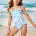 thumbnail image 3 of REDARER Girls Daisy Print One-Piece Swimsuit, Ruffle Bathing Suit with 3D Flower Accents,6-12 Months, 3 of 4