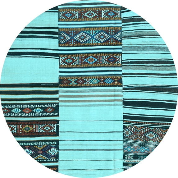 Ahgly Company Indoor Round Patchwork Light Blue Transitional Area Rugs, 6' Round