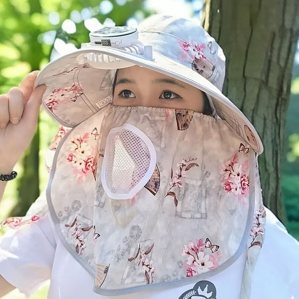 Sombrero ventilador solar para mujer - Sombrero de pesca de exterior de ala ancha con ventilador ajustable de 3 velocidades y carga USB/solar
