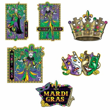 Amscan 190634 Mardi Gras Paper Cutout Assortment - Pack of 12
